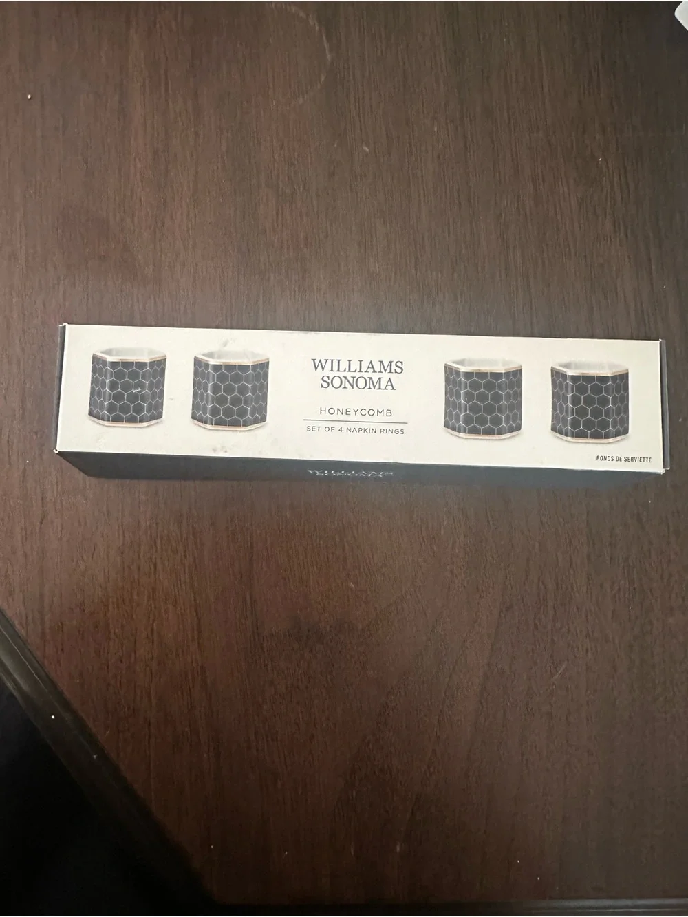 Williams Sonoma Gold and Black Honeycomb Napkin Rings, Set of 4